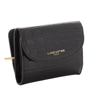 Petit portefeuille à rabat Lancaster Exotic Croco 124-11-NOIR Noir vue de côté