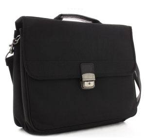 Serviette 2 soufflets Francinel Prague toile garnie cuir 8052 Noir côté