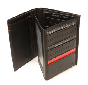 Grand portefeuille en cuir de vachette plongé Ennis 2022-424 châtaigne ouvert