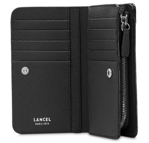 Portefeuille rectangulaire compact zippé en cuir grainé Ninon Noir A11123 intérieur