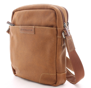 Sac porté travers en cuir de vachette Arthur Aston 2158-09-B de couleur cognac, vue de côté