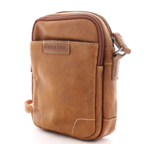 Sac bandoulière en cuir de vachette Arthur Aston 2158-08-B couleur cognac vue de profil