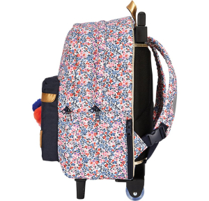 Trolley sac à dos L motif fleuri avec pompons Tann's Antonia 73265 couleur bleu vue de côté