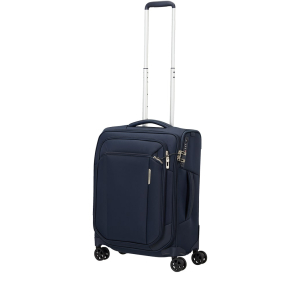 Valise cabine 4 roues souple Samsonite Respark 143328 1549 couleur bleu nuit vue de profil avec poignet