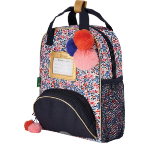 Sac à dos Multi-activités motif fleuri orné de pompons Tann's Antonia 61265 de couleur bleu, vue de côté