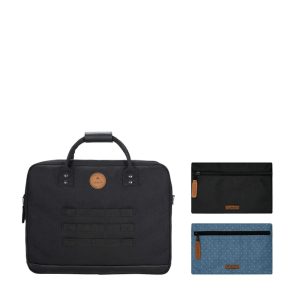 Sac ordinateur 13 à 15" + 2 pochettes Cabaïa Messenger Berlin Noir vue de face avec pochette interchangeable