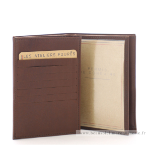 Grand portefeuille rabat double Les Ateliers Fourès 969COG de couleur cognac, vue intérieur