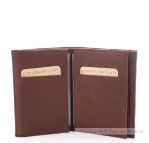 Portefeuille européen à double rabat Les Ateliers Fourès Baroudeur 954COG de couleur cognac, vue intérieure
