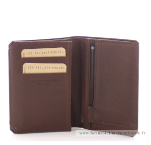 Portefeuille Les ateliers Fourès fabriqué en france référence 949 couleur cognac vue de l'intérieur