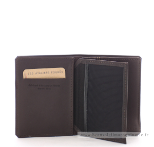 Petit portefeuille toucher gras Les Ateliers Fourès 922 Mustang (Marron foncé) intérieur