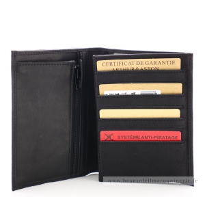 Grand portefeuille cuir gras Arthur & Aston Louis 94-423 Noir couleur noir ouvert sur porte cartes