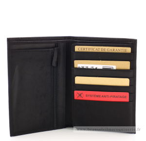 Portefeuille Arthur & Aston cuir 94805 A couleur noir ouvert sur porte cartes