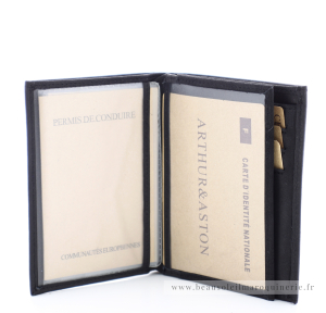 Portefeuille Arthur & Aston Louis 2 volets en cuir gras 94-800 A couleur noir ouvert sur fenêtres transparentes