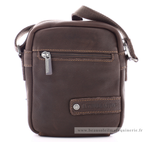 Petit sac homme porté travers Arthur & Aston Oscar 1978-11C- châtaigne vue de profil