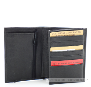 Grand portefeuille (3 volets) Arthur & Aston Diego 1438-423 couleur noir ouvert sur porte cartes