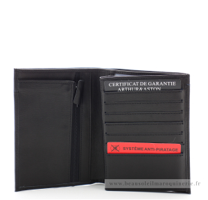 Grand portefeuille homme en cuir plongé Ennis 2022-423-A couleur noir, ouvert