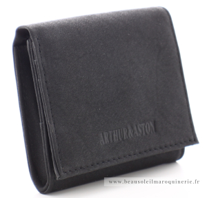 Porte-monnaie à rabat en cuir Arthur & Aston Oscar 1978-771-A noir vue de profil