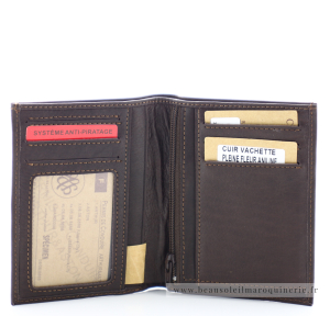 Portefeuille plié Arthur & Aston en cuir plongé Pablo 1589-966C châtaigne vue intérieur