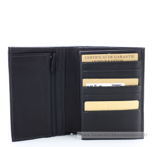 Portefeuille Arthur Aston en cuir référence  2028-424 couleur noir ouvert sur portes cartes