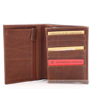 Portefeuille 4 volets en cuir Arthur & Aston Pablo 1589-423-B cognac intérieur