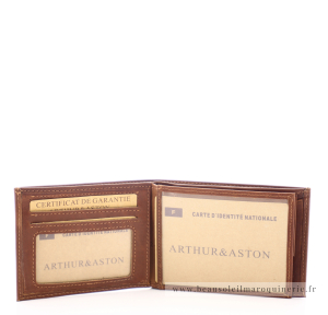 Portefeuille italien Arthur & Aston 3 volets pablo 1589-499B cognac vue intérieur