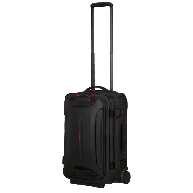 Sac de voyage Samsonite à roues double Ecodiver 140881-1041 noir vue de profil avec trolley Sac de voyage Samsonite à roues double Ecodiver 140881-1041 noir vue de profil avec trolley