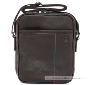 Sac bandoulière Serge Blanco en cuir 2 compartiments zippés VAN13005 180 couleur marron, vue de face