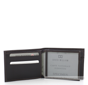 Portefeuille David William en cuir D5422 MAR couleur Marron, ouvert sur fenêtre transparente