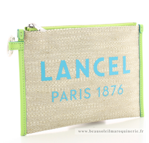 Pochette zippée Lancel en toile de jute A12354 GN couleur Naturel / Vert Pomme vue de profil