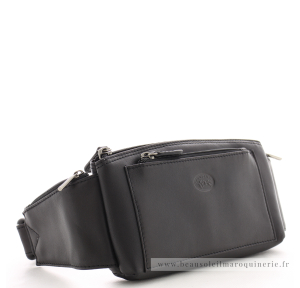 Sac ceinture plat en cuir lisse Francinel Palerme 1163 Noir vue de profil