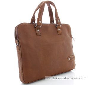 Porte documents en cuir Oscar 1978-08-B Arthur & Aston couleur cognac profil
