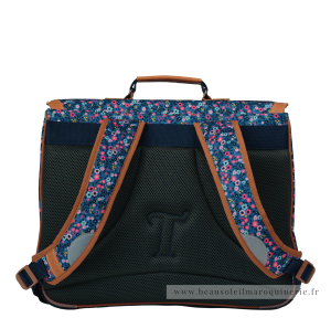 Cartable 41 cm Tann's motif fleuri Lou Ann 41136 couleur Bleu, vue de dos