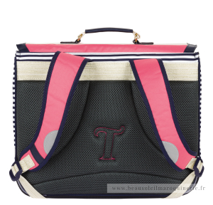 Cartable 41 cm Tann's motif marinière Enora 41213 couleur Rose/Bleu, vue de dos