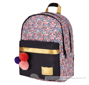 Sac à dos L Tann's Antonia motif fleurs et pompons 63265 vue de profil