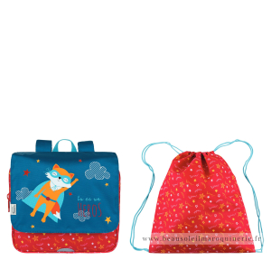 Cartable souple sac coulissant assorti Tann's Super-héros 65522 couleur Bleu/Rouge vue de face