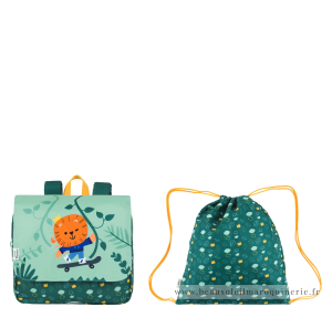 Cartable souple sac coulissant assorti L'école des Tann's Jungle 65525 couleur Vert vue de face