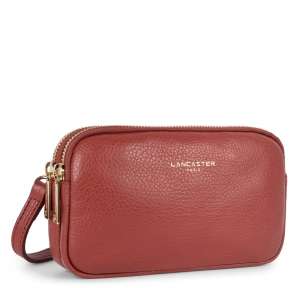 Pochette double Lancaster zippé Dune 129-30 couleur bois rouge vue de profil