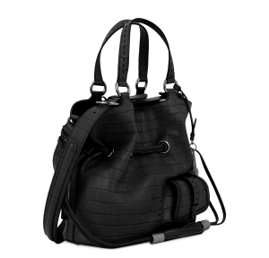 Sac seau M Lancel 1er flirt façon croco A12585 10 Noir, vue de profil