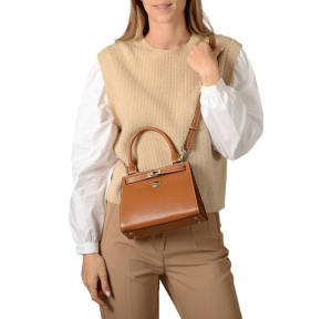 Mini sac à main Mac Douglas cuir Temple Buni TEMPLEBUMINI 91 Châtain, porté mannequin croisé