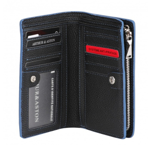 Porte-monnaie et cartes Arthur & Aston Joy en cuir 2319-155 A Noir, ouvert