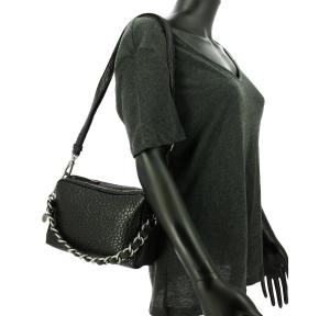 Sac bandoulière Mama E cuir bubble Mila Louise 23673E 01 couleur noir, vue porté