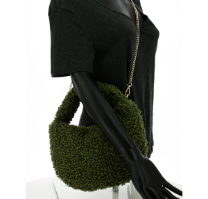 Sac porté main Marlon Firenze façon fourrure 100 % coton BS3537 ARMY couleur kaki, porté