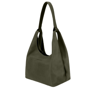 Sac porté épaule Les Ateliers Fourès Amazone en cuir A601 KAK couleur Kaki, vue de profil