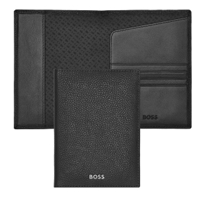 Porte-passeports Hugo Boss Classic Grained en cuir de vachette grainé couleur noir vue de intérieur et de face