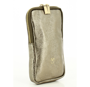 Pochette téléphone Mia & Joy en croûte Zippé MJ1531BRO couleur bronze, vue de côté