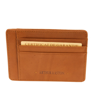 Porte-cartes Arthur et Aston Johany doublure cognac, vue de face