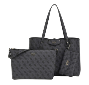 Cabas porté épaule Guess eco brenton logo 4g HWEBG839023 CLO Noir multi, vue de face avec pochette