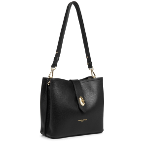 Sac seau zippé Lancaster Top Double 470-62 NR/NU couleur Noir in Nude, vue de profil