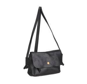 Sac bandoulière à rabat Noordsen en cuir pleine fleur N001-08U A Noir, vue de profil