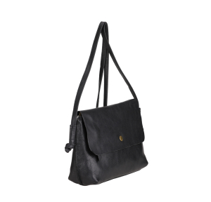 Sac porté travers à rabat Noordsen en cuir rectangulaire N001-09U A Noir, vue de profil